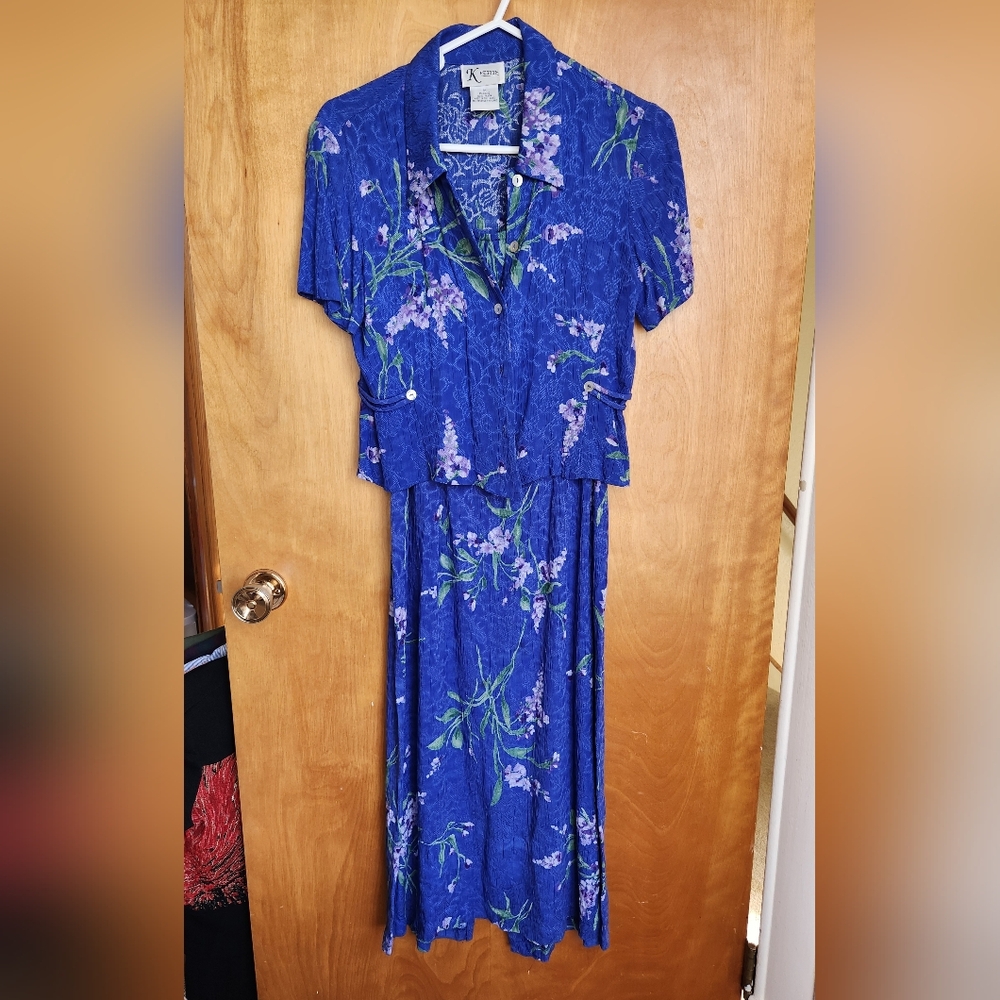Blue Floral Petite Dress with Jacket